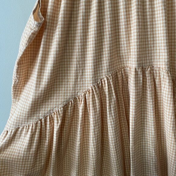 Handmade Plus Size Cotton Orange Tan Cream Gingham Elastic Straps Dress - Picture 14 of 16